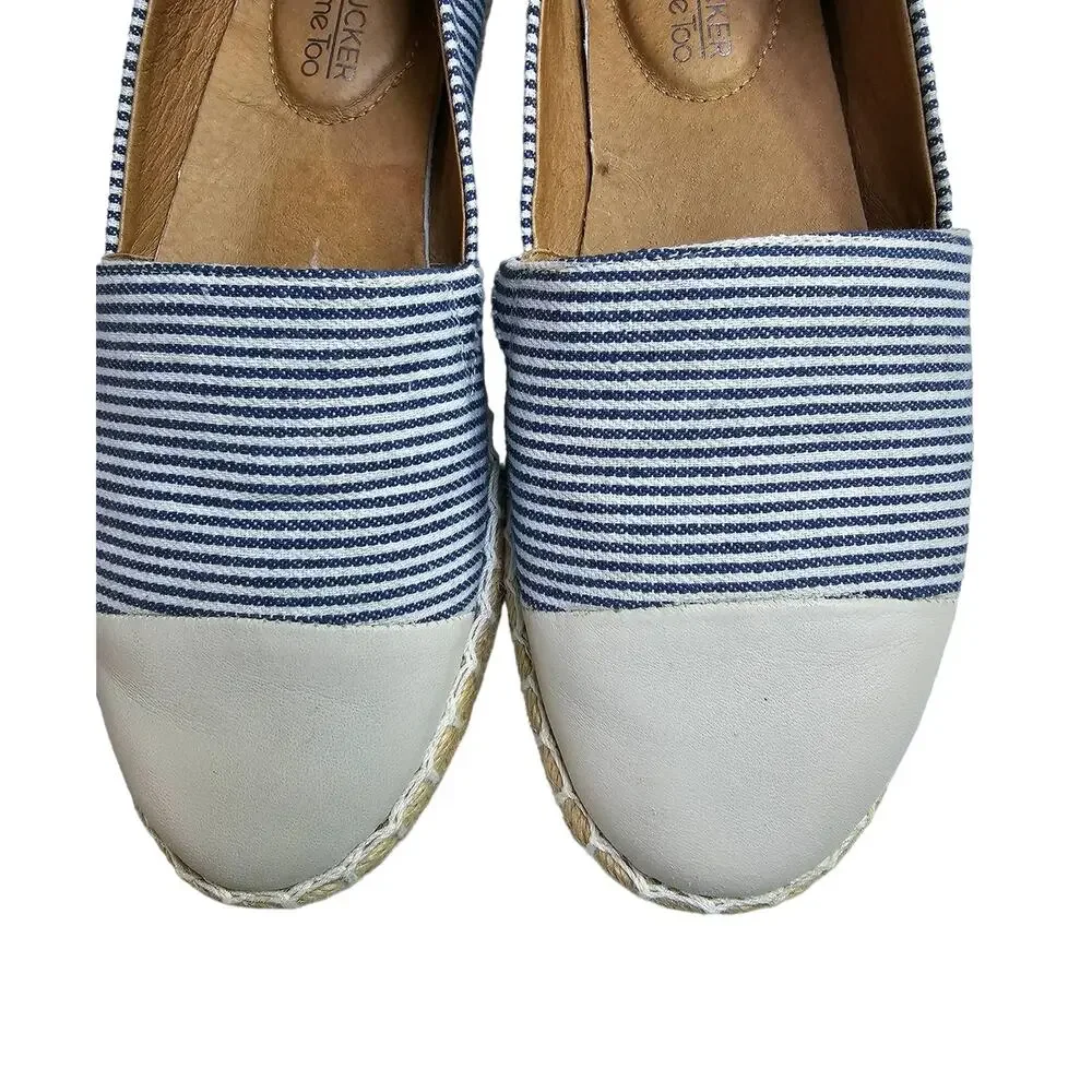 Adam Tucker Me Too Womens Sz 6 Stripe & Beige Leather Nautical Espadrilles Flat